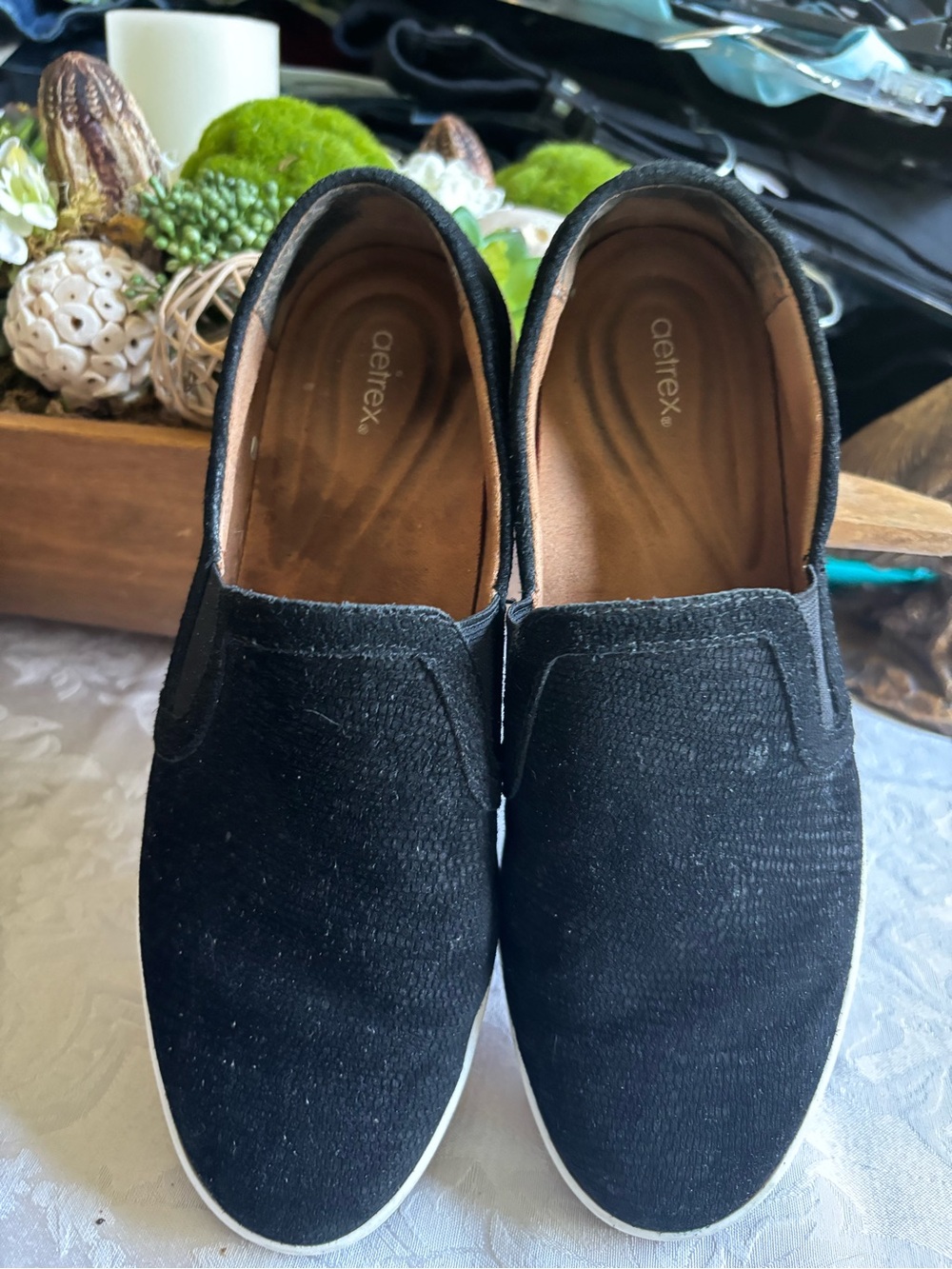 Aetrex Black Slip-On Flats with White Outsole